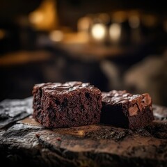 Brownies On Stone In Rustic Pub. Generative AI