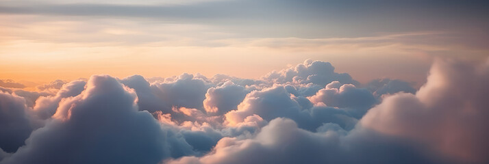 Above the Clouds: A Captivating Panoramic Sunrise Sky with Clouds in Ultra-Sharp Wide-Angle Photography - Nature's Aerial Artistry, a Stunning Morning Cloudscape.

