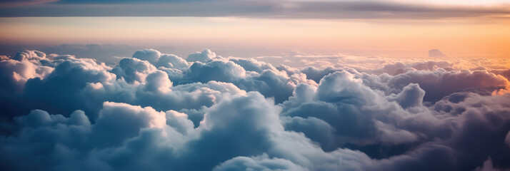 Above the Clouds: A Captivating Panoramic Sunrise Sky with Clouds in Ultra-Sharp Wide-Angle Photography - Nature's Aerial Artistry, a Stunning Morning Cloudscape.

