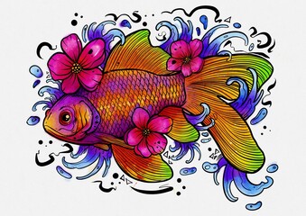illustration of a fish and floral background