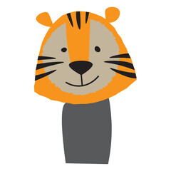 Cute tiger hand drawn illustration, Cartoon animal character