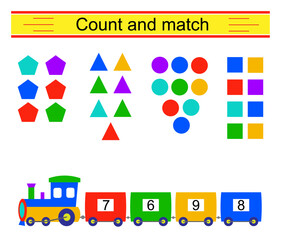 Count and match. Math problem for kids. Developing numeracy skills. Number range up to 10.