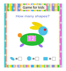 Math activity for kids. How many shapes are there? Developing numeracy skills. Vector illustration