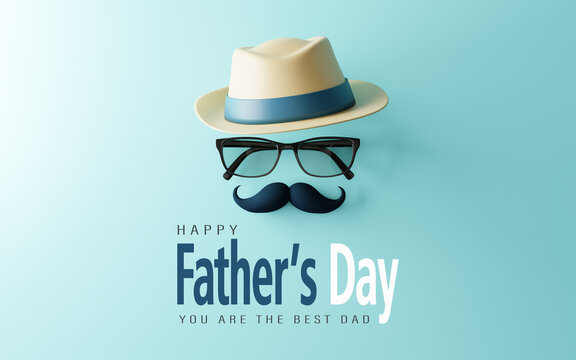 3d Rendering. Design card happy father's day on blue background.
