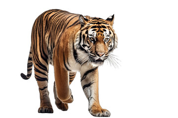 tiger walk isolated on white, transparent background, PNG, generative ai