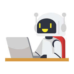 Robot office work with laptop