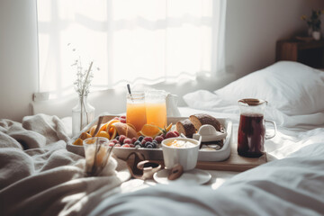 The Morning Vibe: A Cozy and Delicious Breakfast in Bed on a Lazy Sunday - AI Generative
