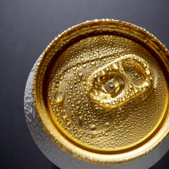 Close-up of a golden beer can
