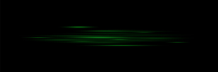 Set of lines, laser beams, bright light beams with sparkles and dust on a black background. Vector illustration