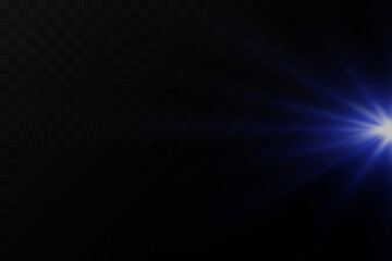 Bright rays of light and sun, spotlights, lighting on a black background