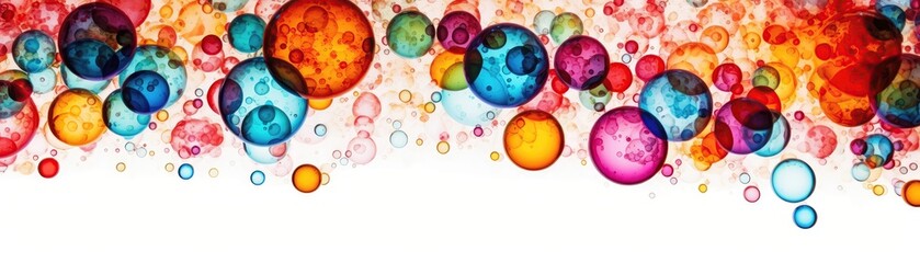 Multicolored Bubbles On A White Background Wide Panoramic. Generative AI