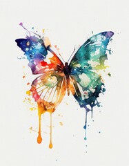 Watercolor Butterfly Illustration Isolated on White Background. Colorful Digital Animal Art