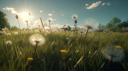 grass with dandelions. generative AI