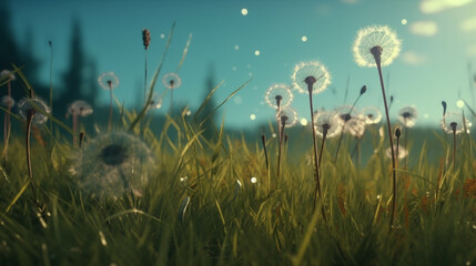 Obraz premium grass with dandelions. generative AI