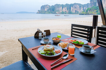 Breakfast at a luxury hotel on the beach of Railay Krabi Thailand