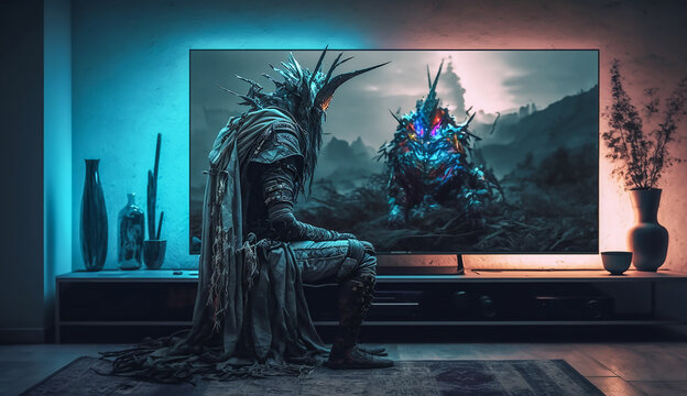 Krieger kommt aus einem Videospiel heraus KI