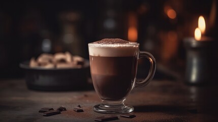 Macro Photo Hot Chocolate On Stone Rustic Pub. Generative AI