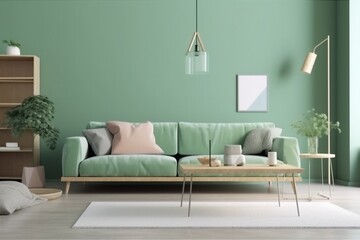 interior background render white home cushion wall lamp loft house carpet. Generative AI. Generative AI