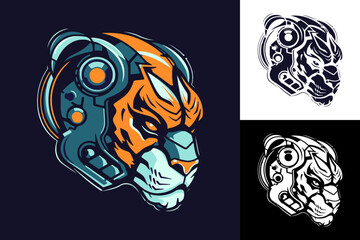robotic tiger head illustration for esport logo, print, mascot © ITrWorks
