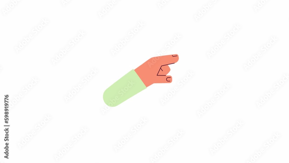 Poster animated index finger side touch. tapping with forefinger. pointing isolated 2d cartoon flat first v