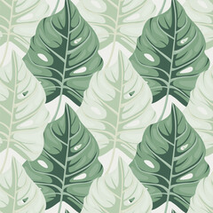 Fototapeta na wymiar Stylized tropical pattern, palm leaves floral background. Abstract exotic plant seamless pattern. Botanical leaf wallpaper.