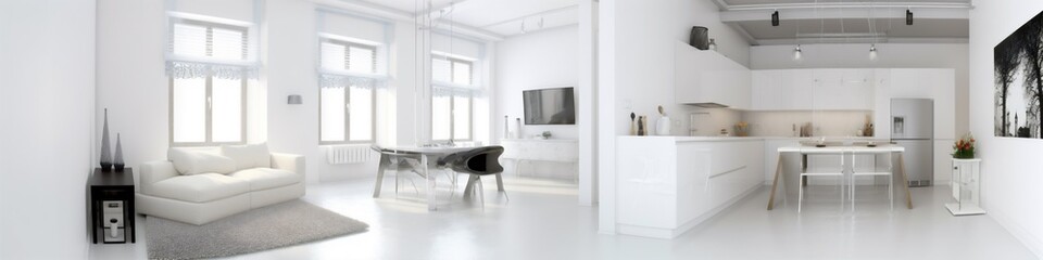 interior modern kitchen furniture home loft wall contemporary living flat. Generative AI. Generative AI