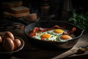 fried eggs with bacon, ai genrative