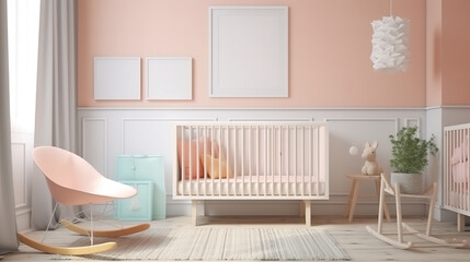 Mock up frame in cozy nursery interior background, Scandinavian style. Generative Ai
