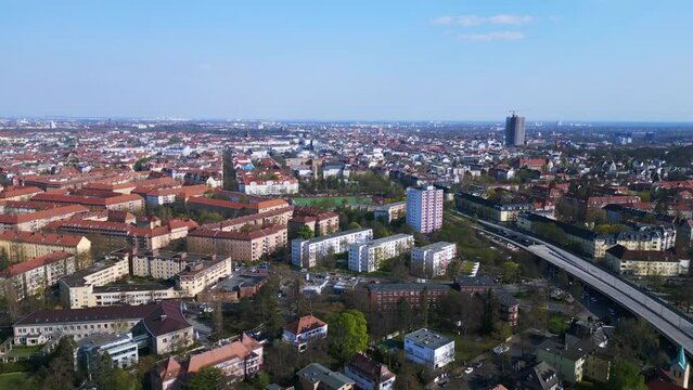 Soccer field in the old berlin city steglitz. Great aerial top view flight drone