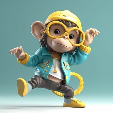Monkey Dance 3D Render. Generative AI