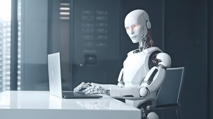 future concept of a humanoid robot with artificial intelligence using a computer. The Generative AI