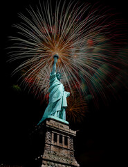Statue of Liberty and fireworks in black sky, 4th of July concept © ismailbasdas