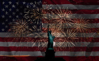 Statue of Liberty and fireworks in black sky, 4th of July concept © ismailbasdas