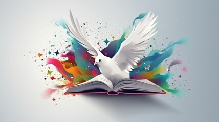 Abstract image of the Holy Bible with a book open and a bird soaring. Christianity, faith, and religion. GENERATE AI