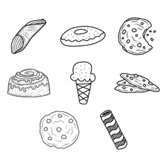 Set of  Bakery, Pastry and Dessert Doodle vector illustration