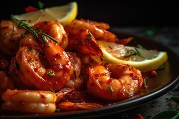 grilled shrimps with lemon and basil.ai ilustation