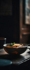 Noodle Soups On Stone Rustic Pub Mobile Wallpeper Postcard. Generative AI