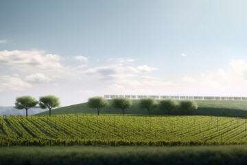 Fototapeta na wymiar A minimalist landscape with a scenic vineyard or orchard, Generative AI