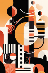Abstract Bauhaus style background, trendy 20s geometric design poster design, AI generative digital art.