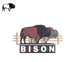 BISON BEAST STRONG ANIMAL LOGO, silhouette of power buffalo standing vector illustrations