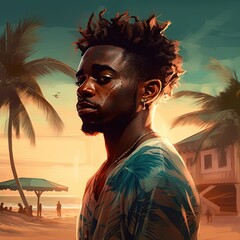 Illustration of a man and abstract art, AI Generated