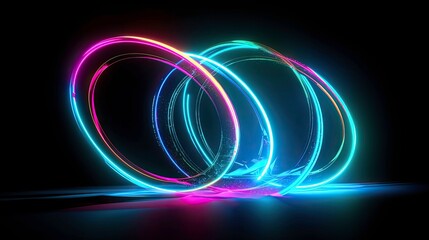 A Dark Background with Neon Lines and Circles: AI-Generated Art