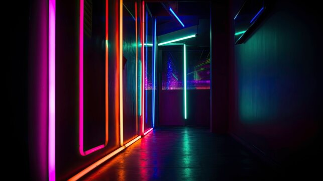 A Design Concept of a Dark Background with Neon Geometric Patterns: AI-Generated Image