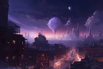 Enchanting City Nightscape: A Stunning Concept Art of Starry Skies and Urban Landscapes