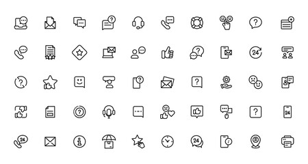Customer Service and Support - Outline Icon Collection. Thin Line Set contains such Icons as Online Help, Helpdesk, Quick Response, Feedback and more. Simple web icons set
