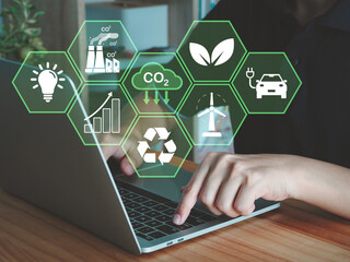 Concept CO2. Reduce greenhouse gas emissions. Environmentally friendly energy use use of renewable...