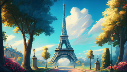 Eifel Tower in Paris, generative ai illustration showcasing the beauty and grandeur of the Parisian landmark