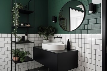 Blank horizontal poster frame mock up in minimal style bath room interior, modern bath room interior background