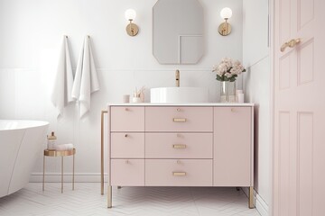Naklejka na ściany i meble Blank horizontal poster frame mock up in minimal style bath room interior, modern bath room interior background