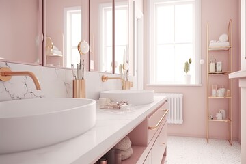 Blank horizontal poster frame mock up in minimal style bath room interior, modern bath room interior background